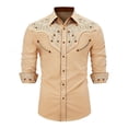 thumbnail image 3 of Western Cowboy Shirts for Men Long Sleeve Button Down Shirt Embroidered Spring Summer Slim Fit Casual Tops Khaki S, 3 of 7