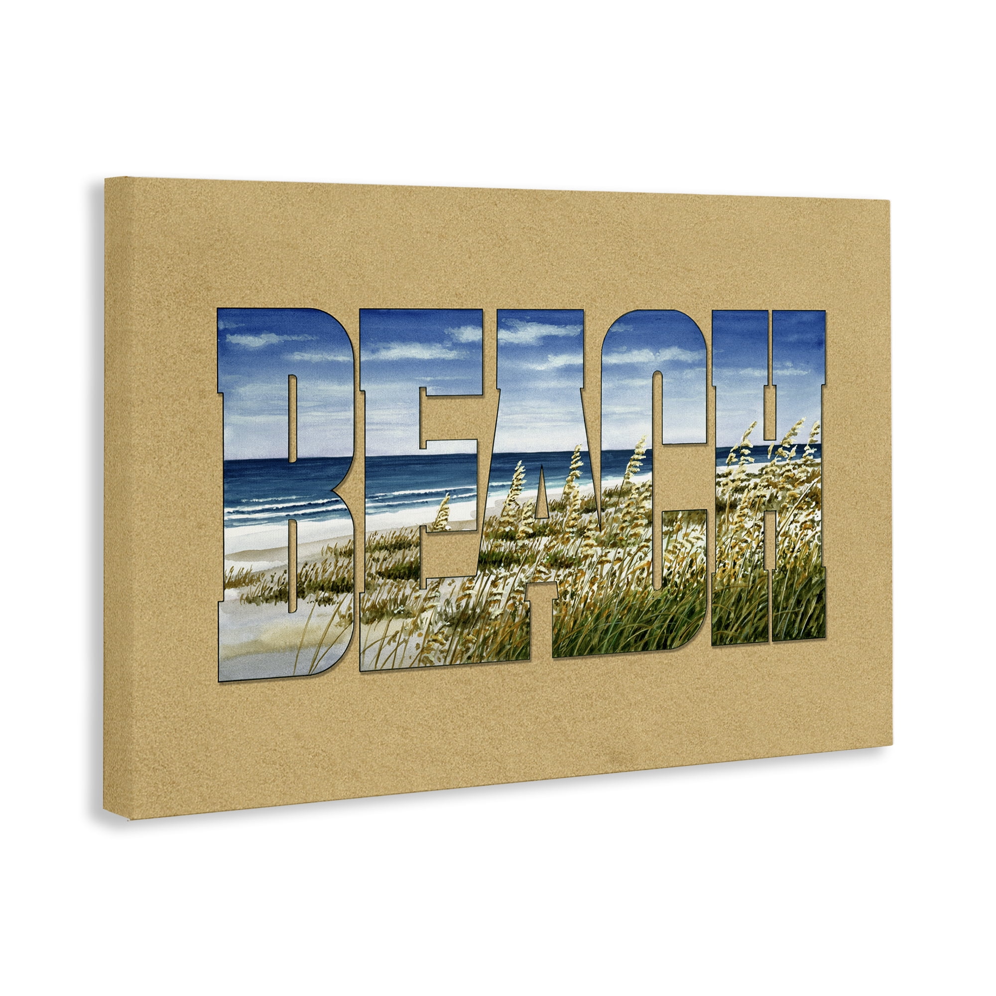 Stupell Industries Grassy Beach Typography Nautical & Beach Painting Wrapped Canvas Art Print Wall Art, 24 x 16