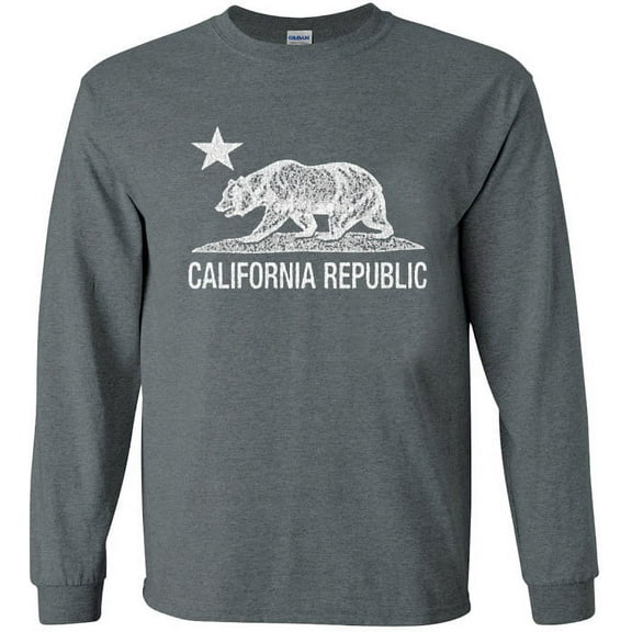 White California bear T-shirt Men's Long Sleeve Tee Gray