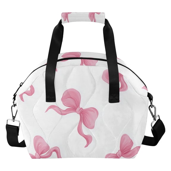 Graceful Pink Bows Insulated Lunch Bag Reusable Quilted Lunch Box Waterproof Leakproof Lunch Container