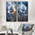 thumbnail image 1 of Designart "Morning Light Gilded Blue Rose I" Rose Framed Wall Art Set Of 2 - Traditional Blue Framed Canvas Set For Living Room Decor, 1 of 6