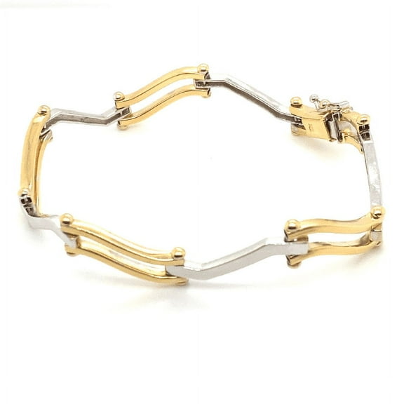 14K White & Yellow Gold Unique Hinged Ladies Bracelet 12.8g 7.5" Gorgeous!