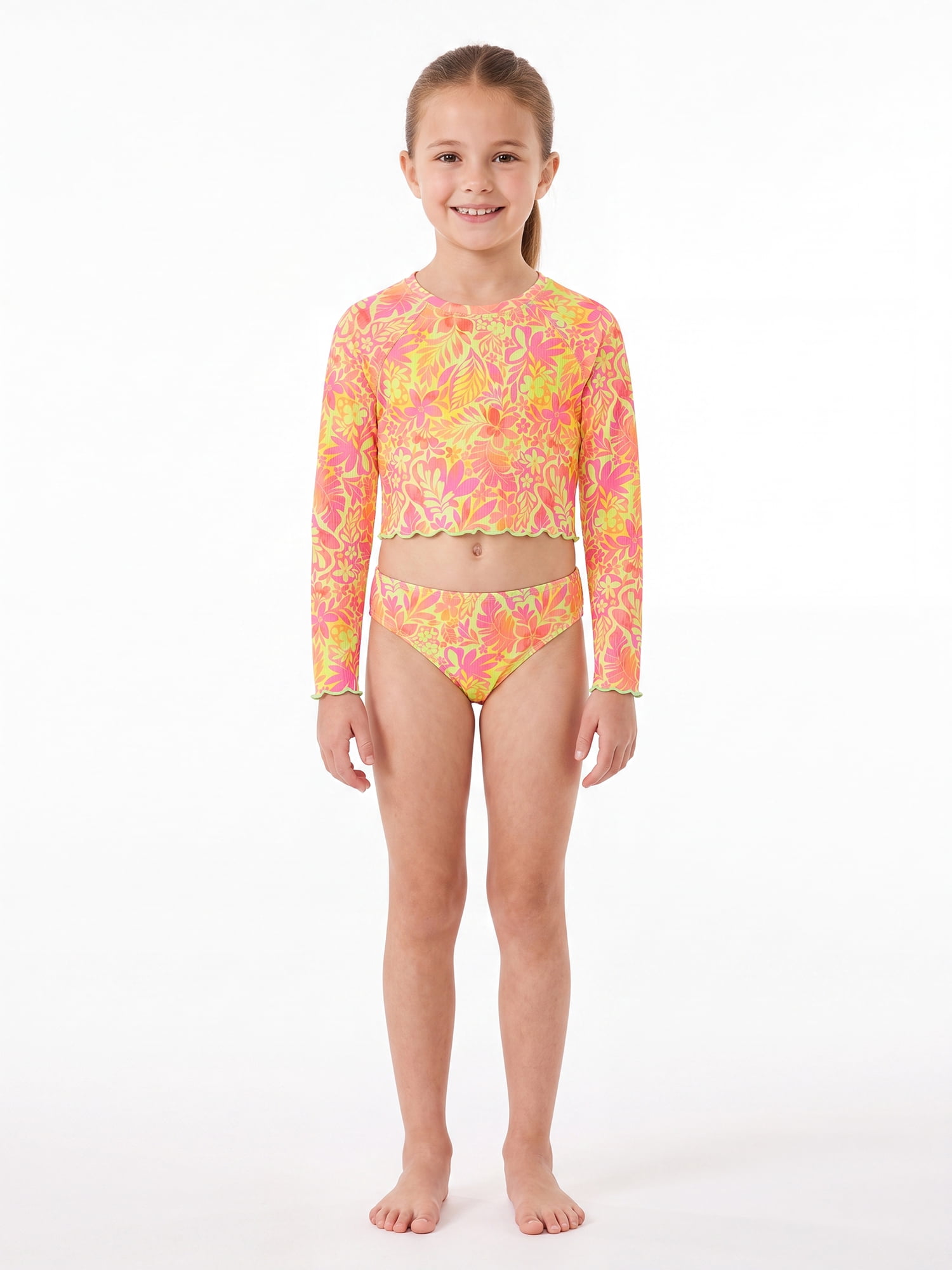 Ocean Gear Girls Two Piece Long Sleeve Crop Tankini Swim Set, Sizes 4-18