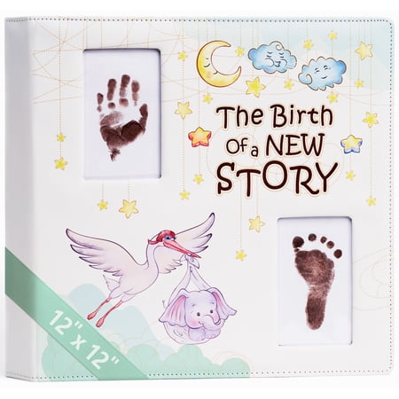 Leather-Bound Baby Memory Book - Loose-Leaf Baby Scrapbook Album with Ink Pads for Footprints