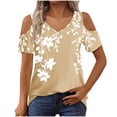 thumbnail image 4 of Algodón Fuera Del Hombro Tops para las Mujeres Blusas de Impresión de Manga Corta Cuello en V Top de Moda, Blusa de Verano Casual, 4 of 7