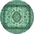 thumbnail image 1 of Ahgly Company Machine Washable Indoor Round Medallion Turquoise Blue Traditional Area Rugs, 4' Round, 1 of 4