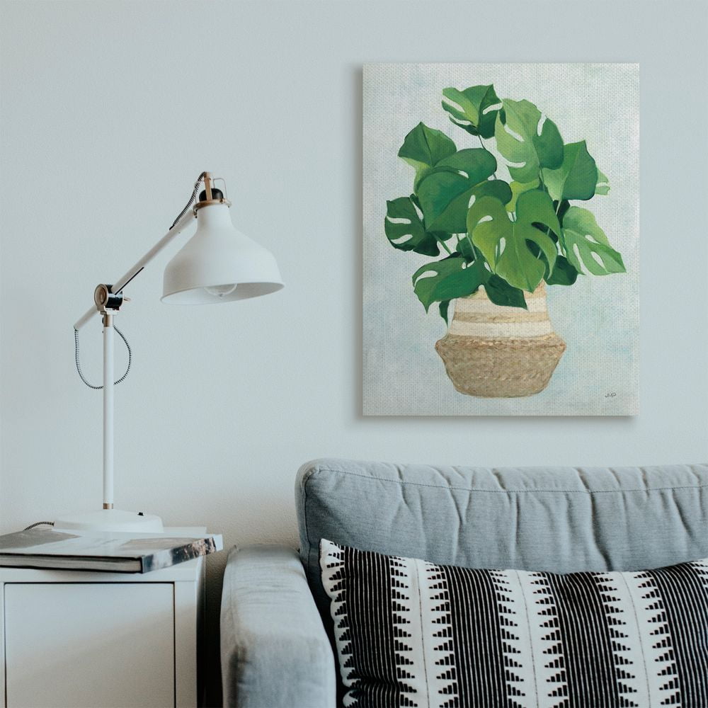 Stupell Industries Monstera Plant Basket Green Leaf Minimal Painting Canvas Wall Art Design by Julia Purinton, 30" x 40"
