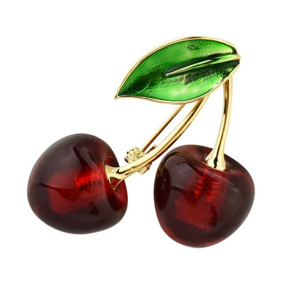 AOOOWER Fashion Cherry Brooch Pin Cloth Accessory Decorative Hat Pin Alloy Texture Suitable for Dresses Bags and Hats Decorating