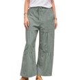 thumbnail image 2 of Linen Pants for Women High Waisted Flare Palazzo Pants Solid Color Drawstring Casual Loose Fit Wide Leg Pants Trousers, 2 of 6