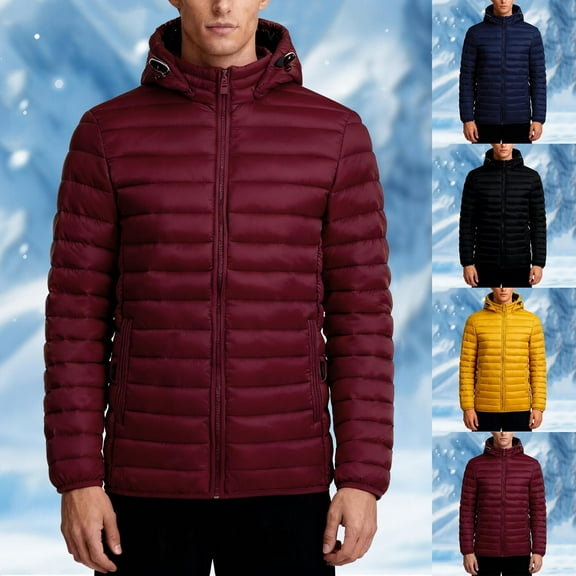 Zedker Men's Lightweight Puffer Jacket with Hood Water Resistant Windproof Insulated Jacket Quilted Lined Winter Coats with Pockets Black L