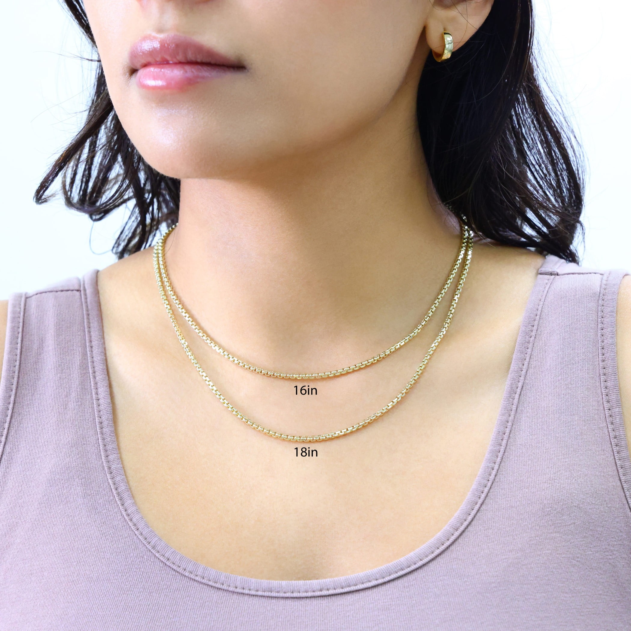 Nuragold 10K Real Yellow Gold Round Box Chain Necklace 16"-30" (1.5mm-3.5mm) Italian Jewelry for Men & Women