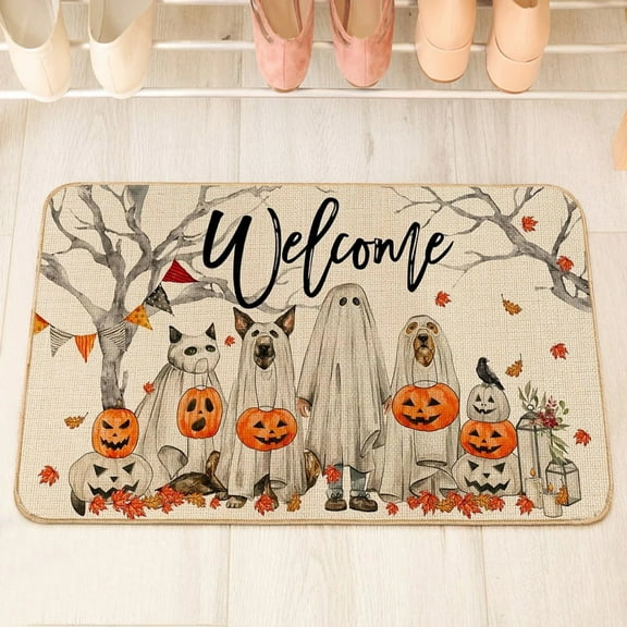 Halloween Pumpkin Doormat Fall Outdoor Rug,Buffalo Plaid Rug Front Door Mat Halloween Thanksgiving Fall Autumn Home Decor Kitchen Entryway Floor Mat Halloween Decorative Fall Decor