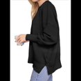 thumbnail image 2 of Suéteres de Murciélago Extragrandes para Mujer, Conjuntos de Otoño 2025, Suéteres de Cuello Redondo de Punto con Abertura Lateral, Tops de Moda. Negro L, 2 of 8