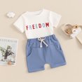 thumbnail image 3 of Okbabeha Kids Boys 4th of july Shorts Set,Short Sleeve Stars Stripes Print Shirt+Elastic Waist Shorts fourth of July Outfit, 3 of 7
