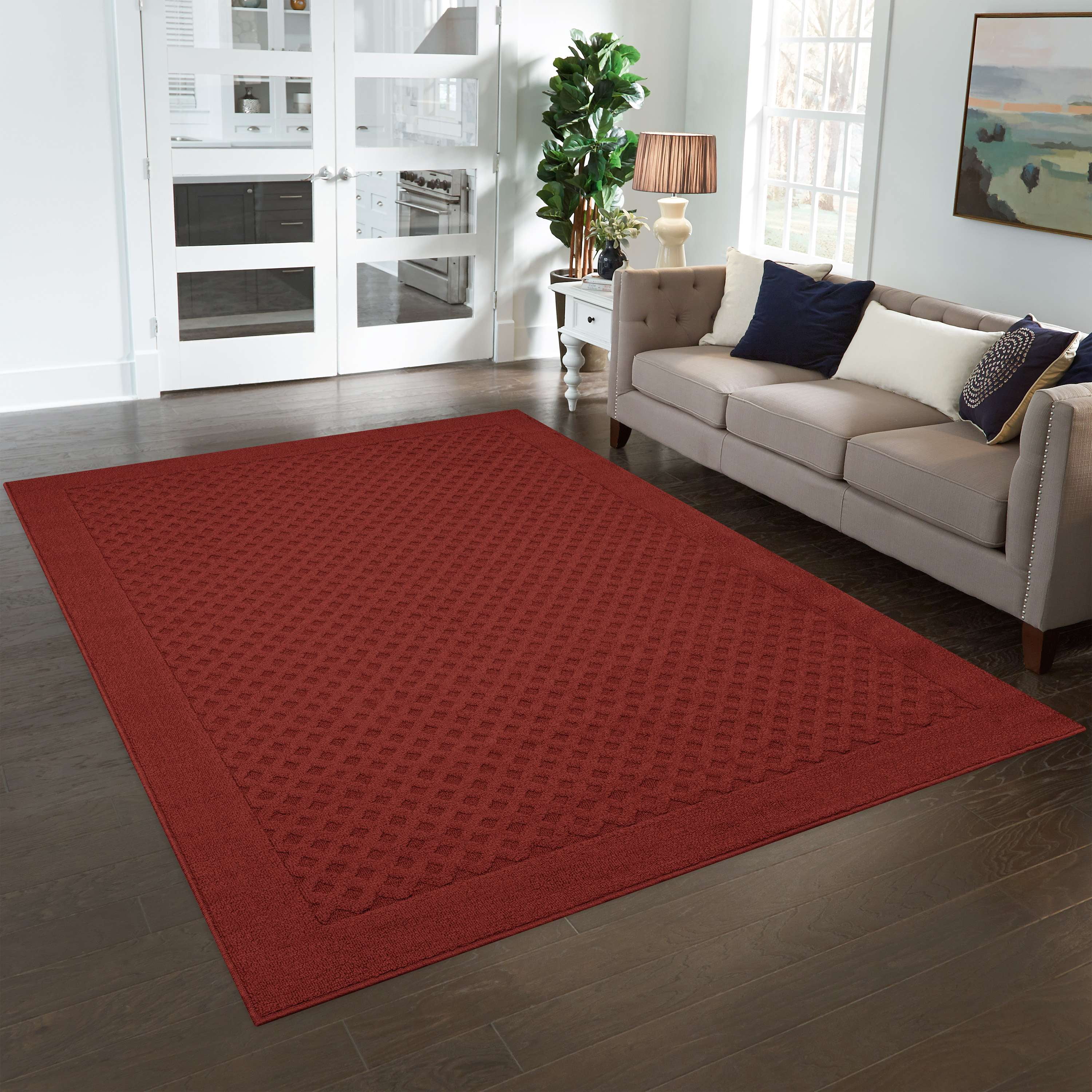 Mainstays Dylan Solid Diamond Olefin Red Indoor Area Rug, 7' x 10'
