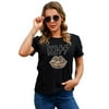 Taicanon Women's Top KISS Leopard Print Lips Printed Round Neck Short Sleeve Cotton Funny T-Shirt(Black-S)