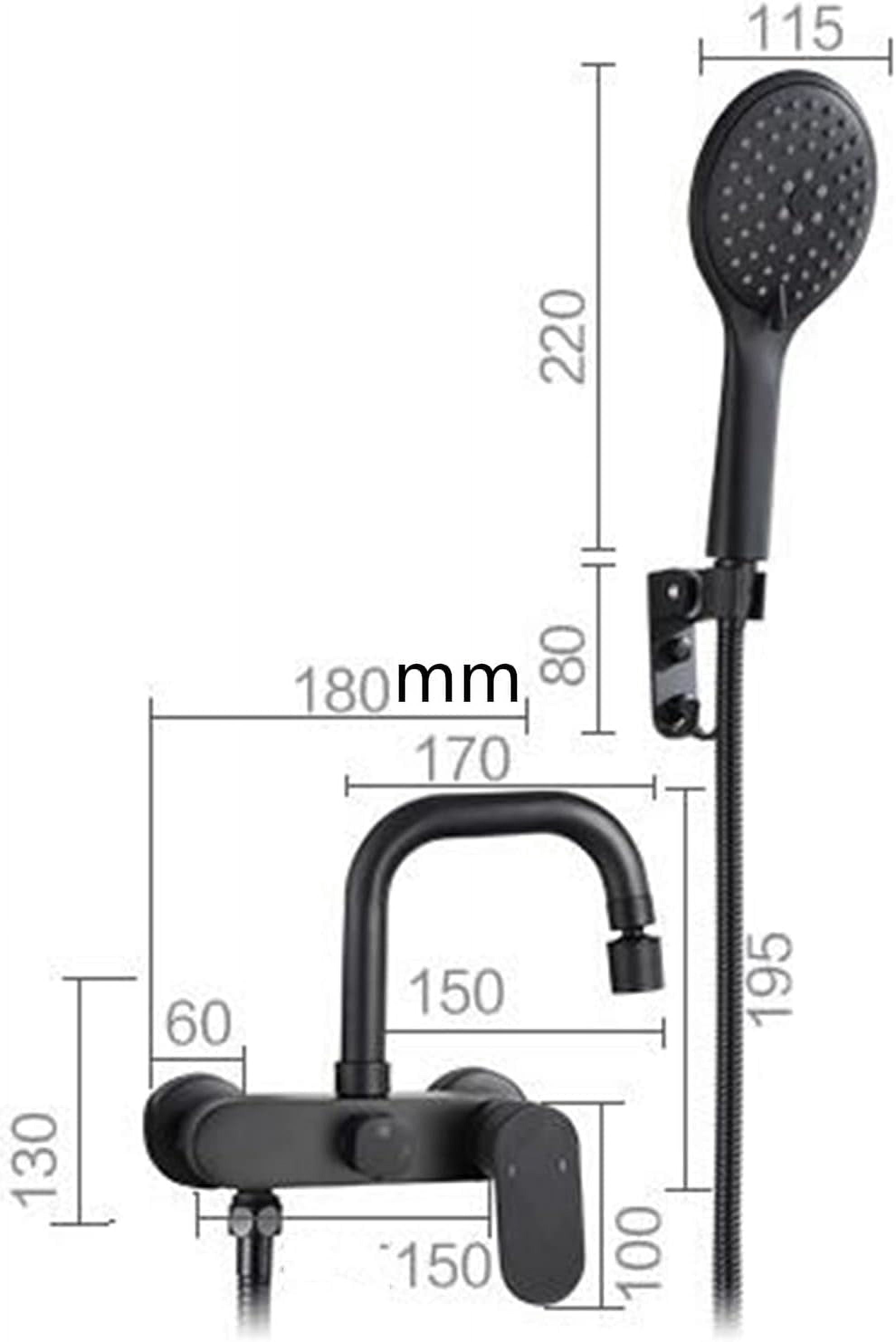 Bathtub Faucet with Shower Brass Double Hole Hot and Cold Water Multifunction Bathroom Bathtub Faucet Black-B