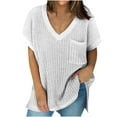 thumbnail image 2 of Honeeladyy Fashion Women Solid Color Short Sleeve Pullove V-Neck Casual Sweater Tops, 2 of 4
