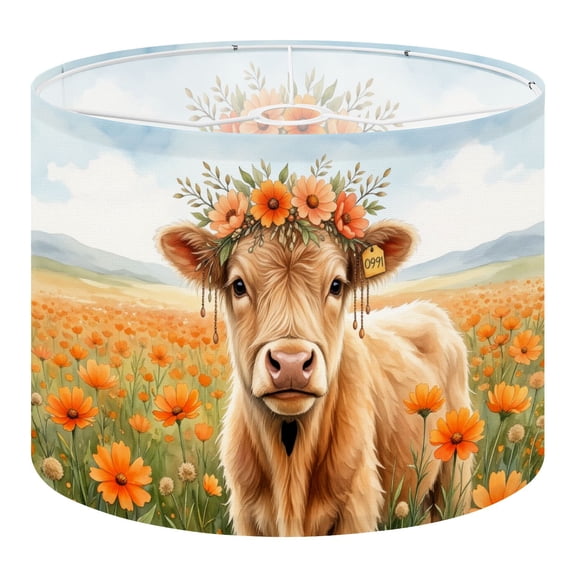Linen Drum Lampshades Cow Flower Crown Field Orange Flowers Farmhouse Rustic 13"x13"x10" Light Shade for Table Lamps Floor Lamp Shades Lampshade Replacement Assembly Required