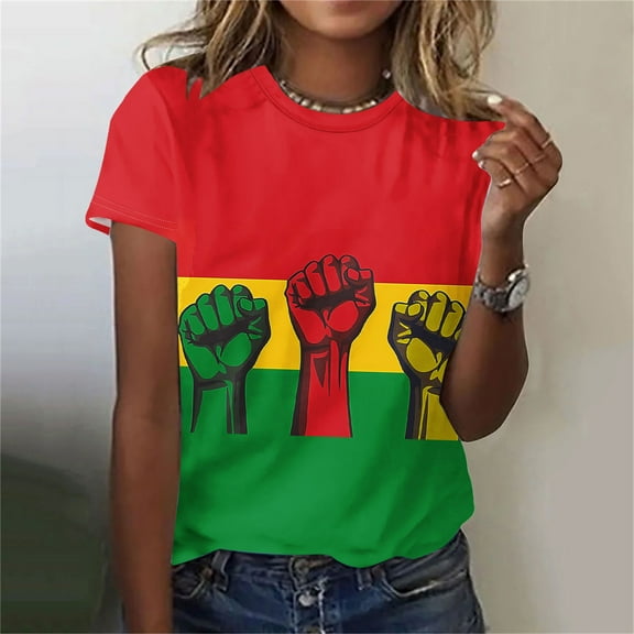 BVOFAR Black History Month Shirts for Women African American Pride Celebration T-Shirts Short Sleeve Round Neck Tops Plus Size Loose Fit Tees
