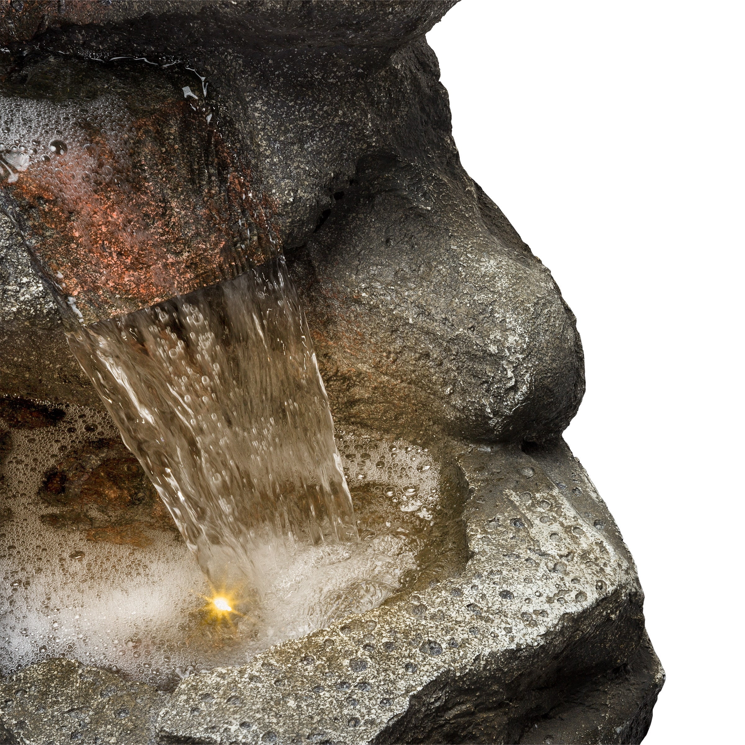 Alpine Corporation WIN1184 40" Outdoor Floor 3-Tiered Rock Waterfall Fountain with LED Lights, Natural Stone Look – Cascading Water Feature for Gardens, Patios, Yards, and Outdoor Décor, Gray