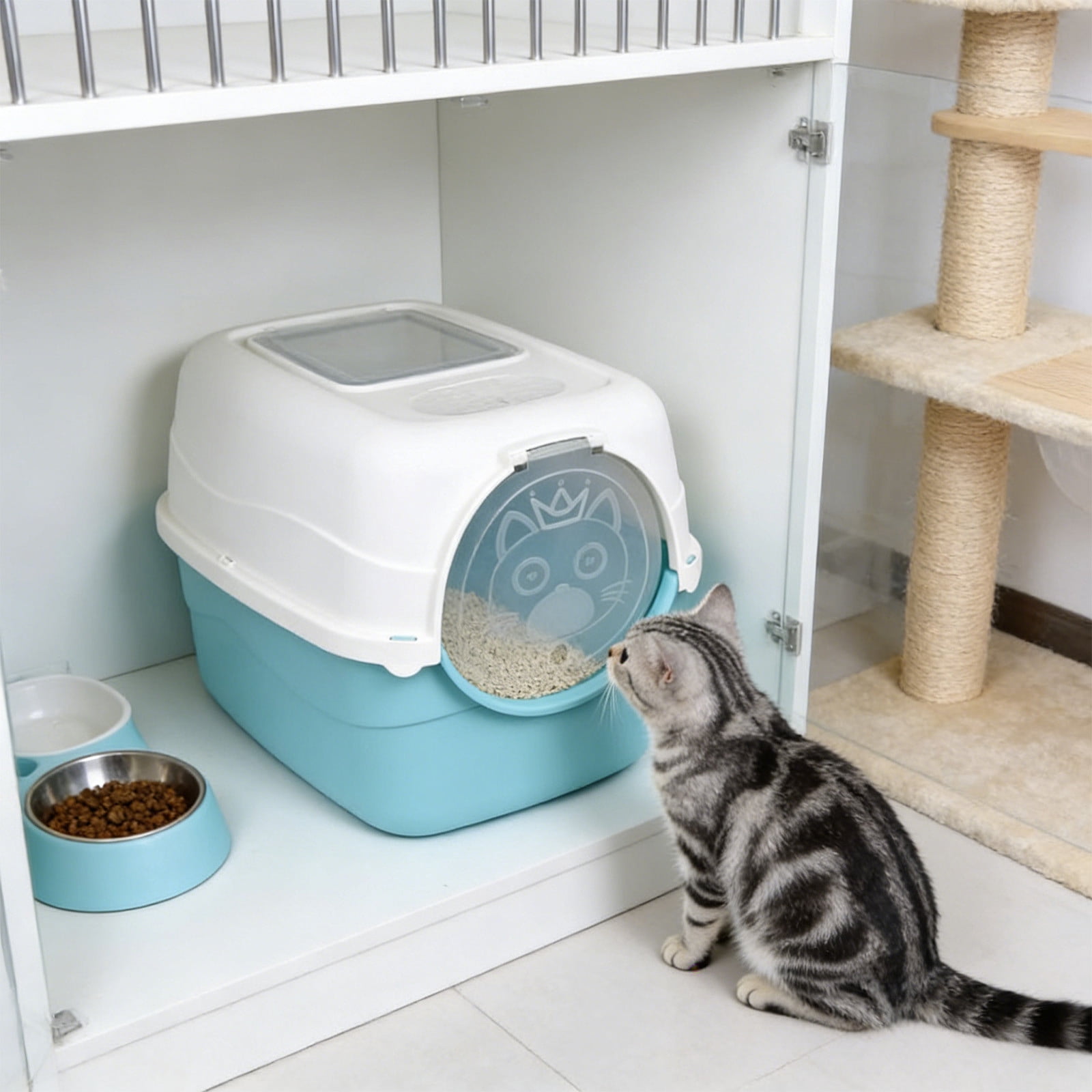 Fully Enclosed Cat Litter Box Front Entry Covered Kitty Litter Pan Odor Isolation Splash Prevention Spacious Interior for Indoor Home Multi Cat Households for Large Cats Kittens Cat Toilet Supplies