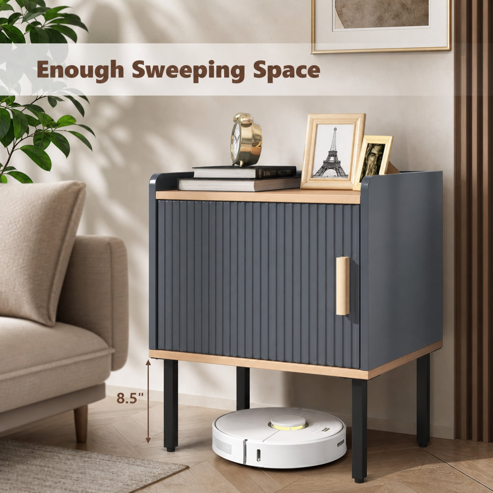 Furnibear Nightstand Bedside End Table with Door Cabinet for Living Room Bedroom for Bedroom Living Room Bedside Sofa Side Small Space, Gray