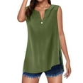 thumbnail image 2 of Clearance under 10$ Sevevn Women's Solid Color Imitation Cotton And Linen Sleeveless V-neck Pullover With Button Down Hem Fashion Blouses Early Access Deals Green S, 2 of 5