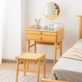 thumbnail image 2 of Gymax Vanity Table Set Bamboo Makeup Dressing Desk Stool Tempered Glass Tabletop, 2 of 7