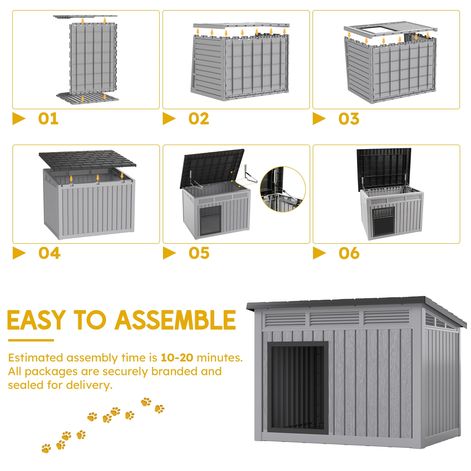 Bifanuo Waterproof Dog House, Indoor Outdoor Kennel with Ventilated Design & Sloping Roof for Medium to Large Dogs, Easy to Clean Design Pet Shelter, Grey,42.8" L x 33" W x 31.5" H