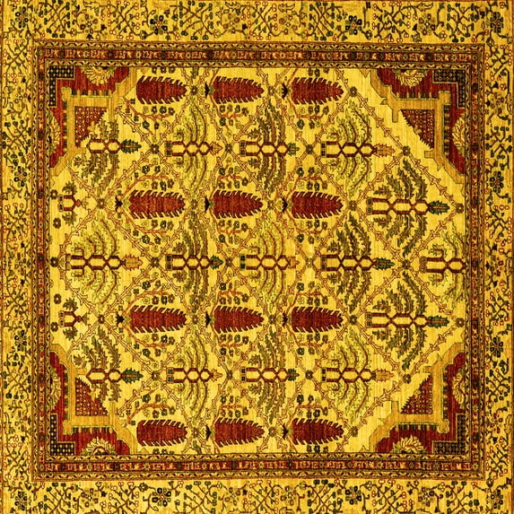Ahgly Company Machine Washable Indoor Square Abstract Yellow Modern Area Rugs, 4' Square