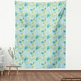 thumbnail image 4 of Tropical Fabric by the Yard, Composition of Fruits Smoothies Palm Leaves, Decorative Upholstery Fabric for Chairs & Home Accents, Pale Blue Mustard Green by Ambesonne, 4 of 5