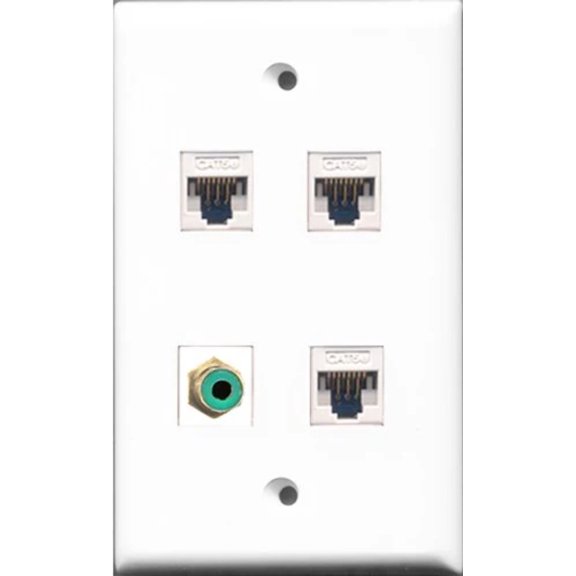 RiteAV - 1 Port RCA Green 3 Port Cat5e Ethernet White Wall Plate