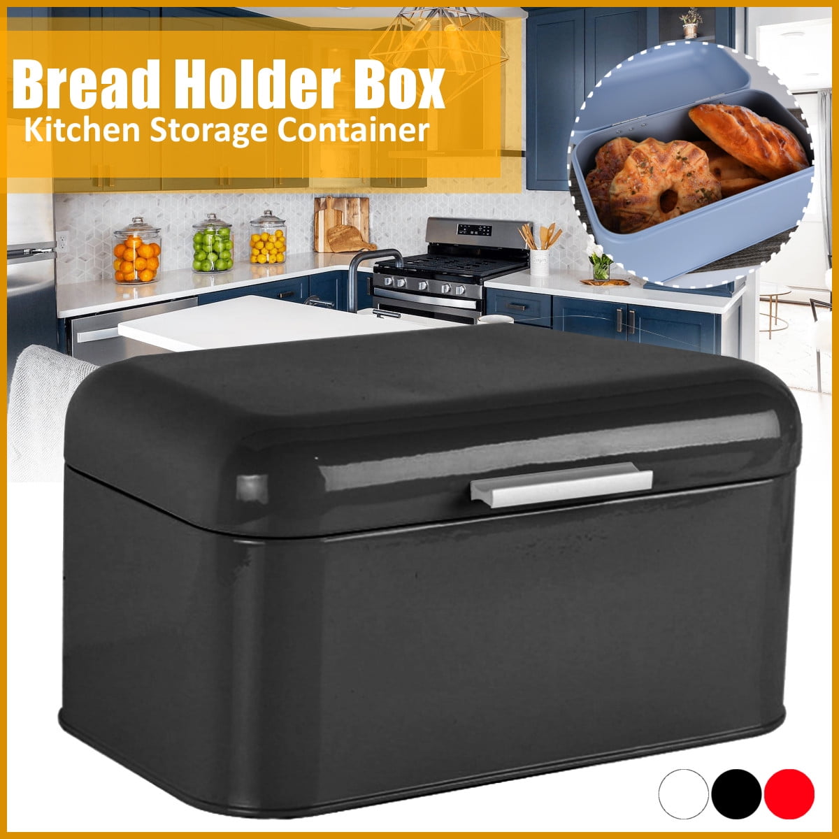 3 Colors Large Metal Bread Holder Bin Box Vintage Design Home Kitchen