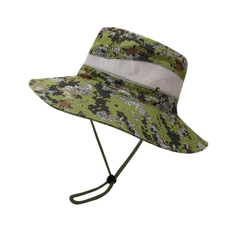 Discount! Fdelink Sun Hat Sun UV Protection Hat Camouflage Breathable Wide Brim Boonie Hat Outdoor Mesh Cap for Travel Fishing Green