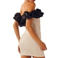 thumbnail image 5 of Coduop Women Off Shoulder Party Dress,Short Puff Sleeve Contrast Color Bodycon Short Mini Dress, 5 of 9