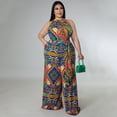 thumbnail image 4 of AURA Women Plus Size Printed Jumpsuit High Waist Belted Wide Leg Casual Work Outfit, 4 of 7