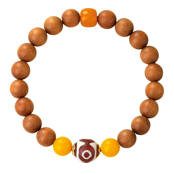 Pulsera de madera de sándalo de 8 mm con ágata amarilla y cuenta Dzi