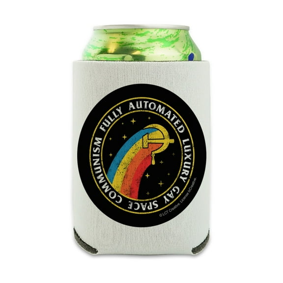 Fully Automated Luxury Gay Space Communism Funny Humor Can Cooler - Drink Sleeve Hugger Collapsible Insulator - Beverage Insulated Holder