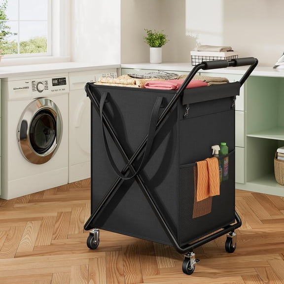 44.91gal Rolling Laundry Basket with Wheels - Removable Bag & X-Frame for Clothes Storage - Dorm & Laundry Room Hamper Organizer