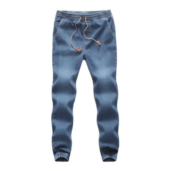 JXMVOJ Men's Joggers Denim Jean Pants Casual Cotton Elastic Draw String Work Trousers Pants