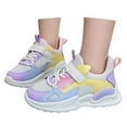 thumbnail image 3 of ZHOGXU Big Kids Girls Sneakers Soft Sole Non Slip Lace Up Striped Print Comfortable Breathable Stylish Sports Shoes For Outdoor Activities Purple 11-11.5 Years, 3 of 7