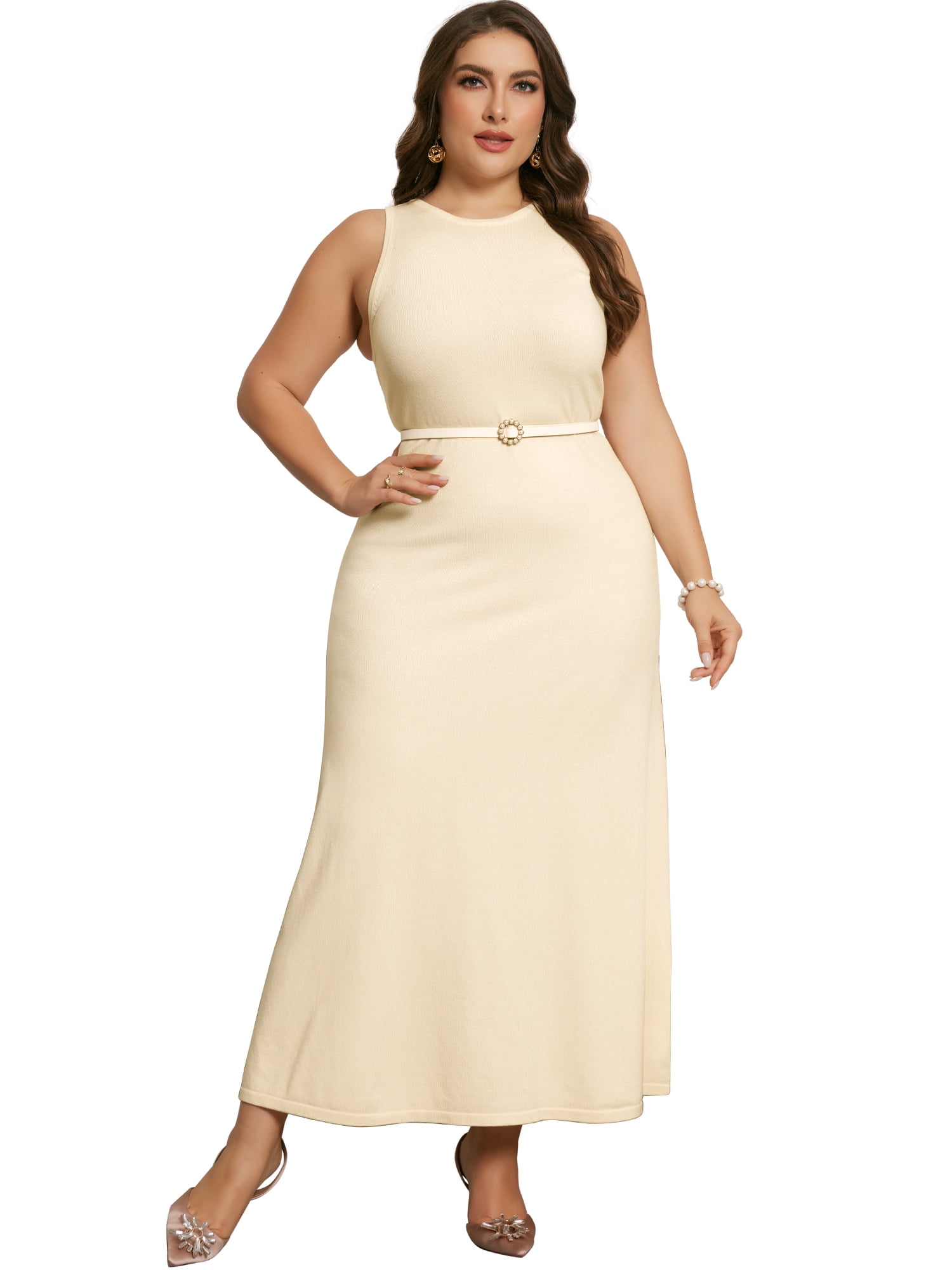 DARING DIVA Plus Size Sweater Crewneck Knit Sweater Tank Dress 1X Apricot