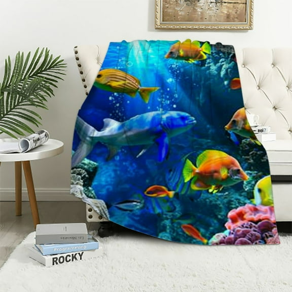 Pratyus Fish Marine-Life Aquarium Print Throw Blankets | Soft Warm Lightweight Cozy Flannel Material | All Seasons Blanket for Kids Boys | Gifts 40x50in