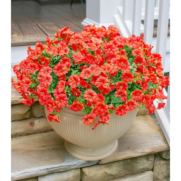 12 Bundles Artificial Fall Flowers Outdoor Fake Mums , Fake Plants UV Resistant No Fade Faux Plastic Greenery Garden Porch Patio Fall Home Decor , Orange