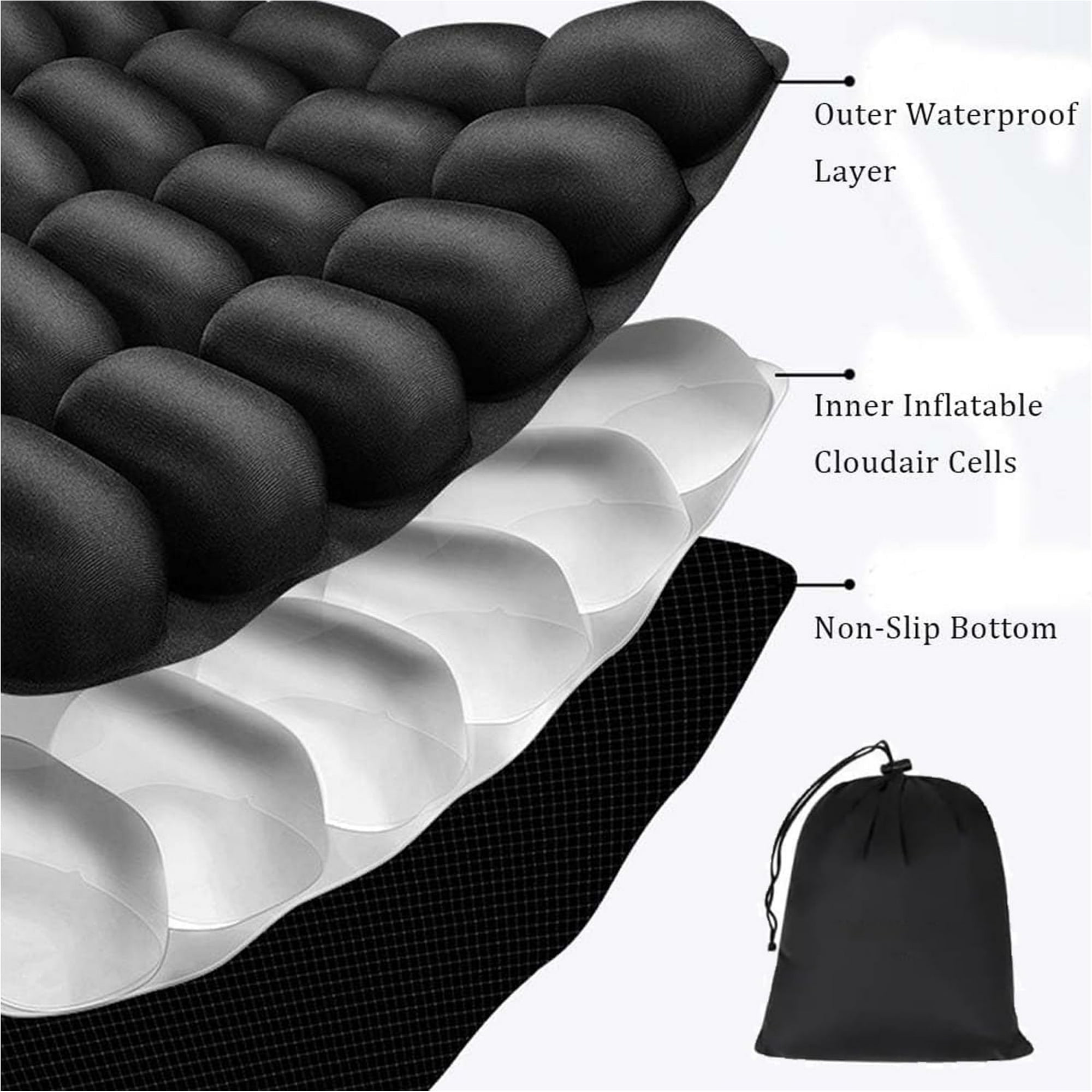 Sondur Travel Cushion - 2025 New Inflatable Seat Cushion, 3D Air Cell Seat Cushion, Comfortable Travel Air Seat Cushion for Car Seat, Office Chair, Wheelchair, Bed Sore & Tailbone Pain Relief (Gray)