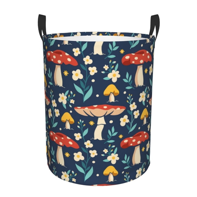 Balery Colorful Mushrooms Cesta de ropa redonda con asas, impermeable, independiente, para ropa, juguetes, dormitorio y familia-Small