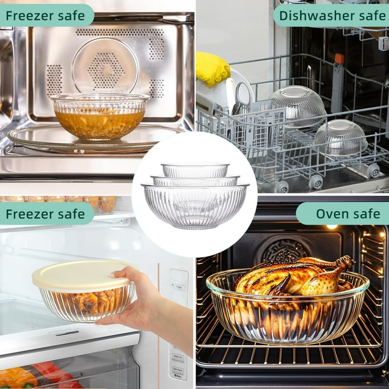 AOKIWO Glass Mixing Bowls Set, Microwave Safe Stackable Bowls with
