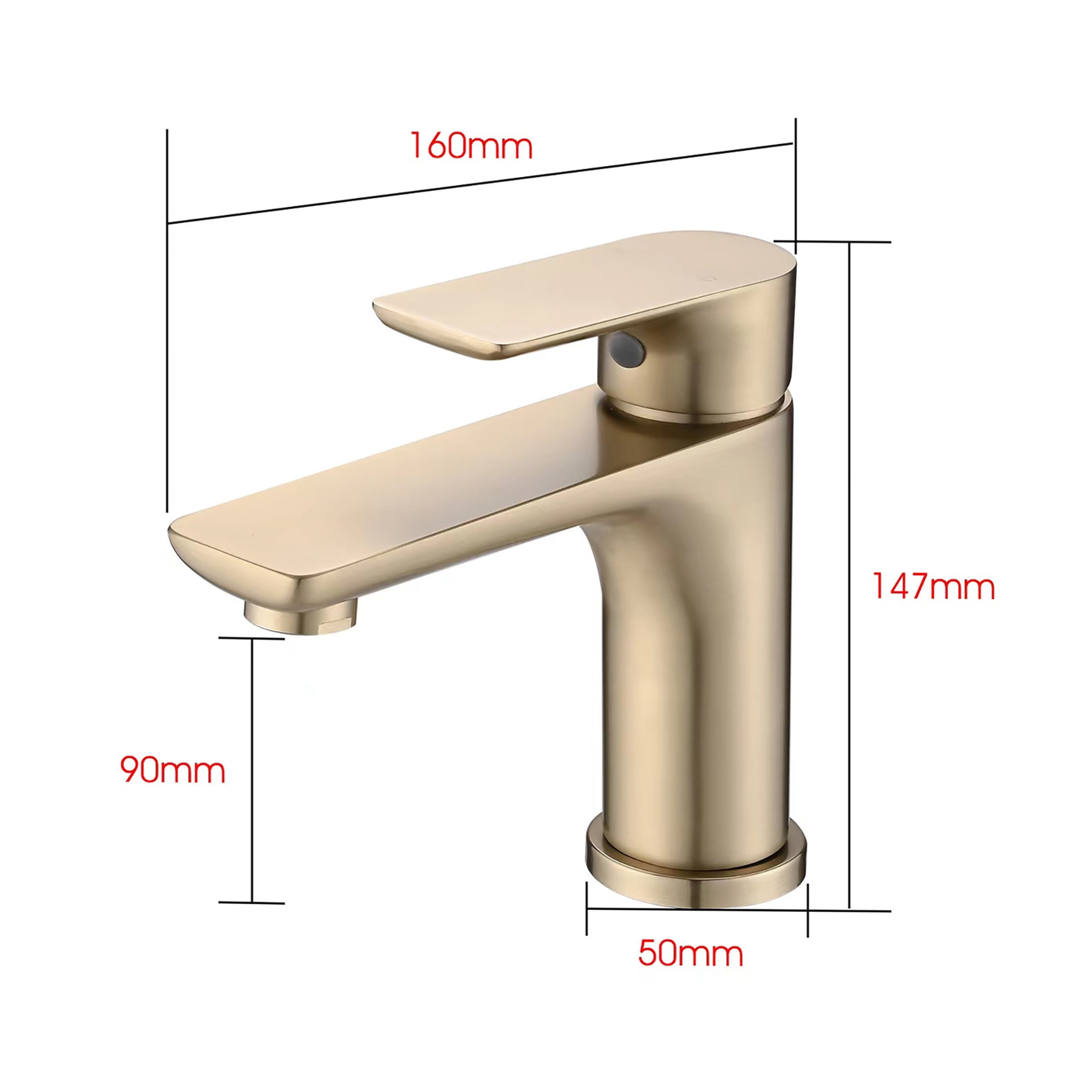 JERFIT Modern Single Hole Bathroom Faucet in Brushed Gold, Solid Brass Vessel Sink Mixer Tap with Lever Handle, Lead-Free
