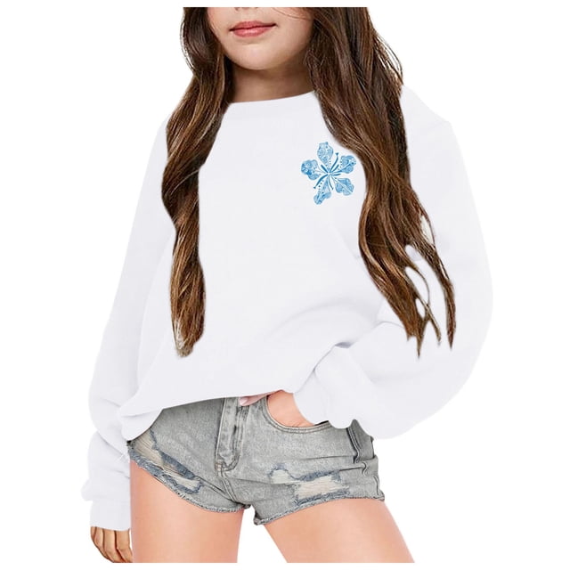 PMVFHDE Chandail en Molleton d'Automne Mode Décontractée pour Filles Imprimé à Manches Longues Blanc,110